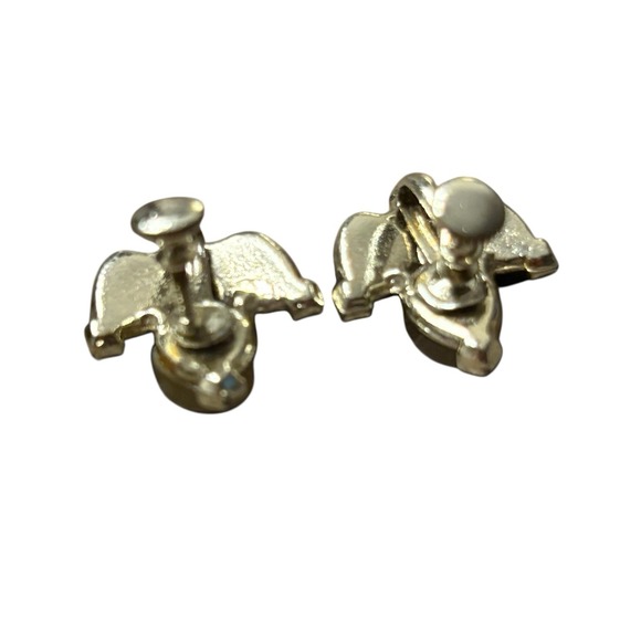 Green & Cream Thermoset Plastic‎ Screw Back Earrings Silver Tone MCM Vintage - Picture 8 of 10